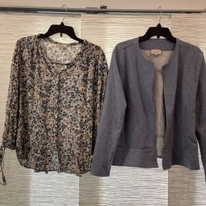 LOFT Blue Blazer and Floral Blouse Set